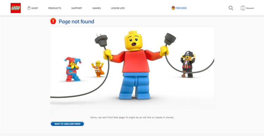 Screenshot of Lego's 404 Page