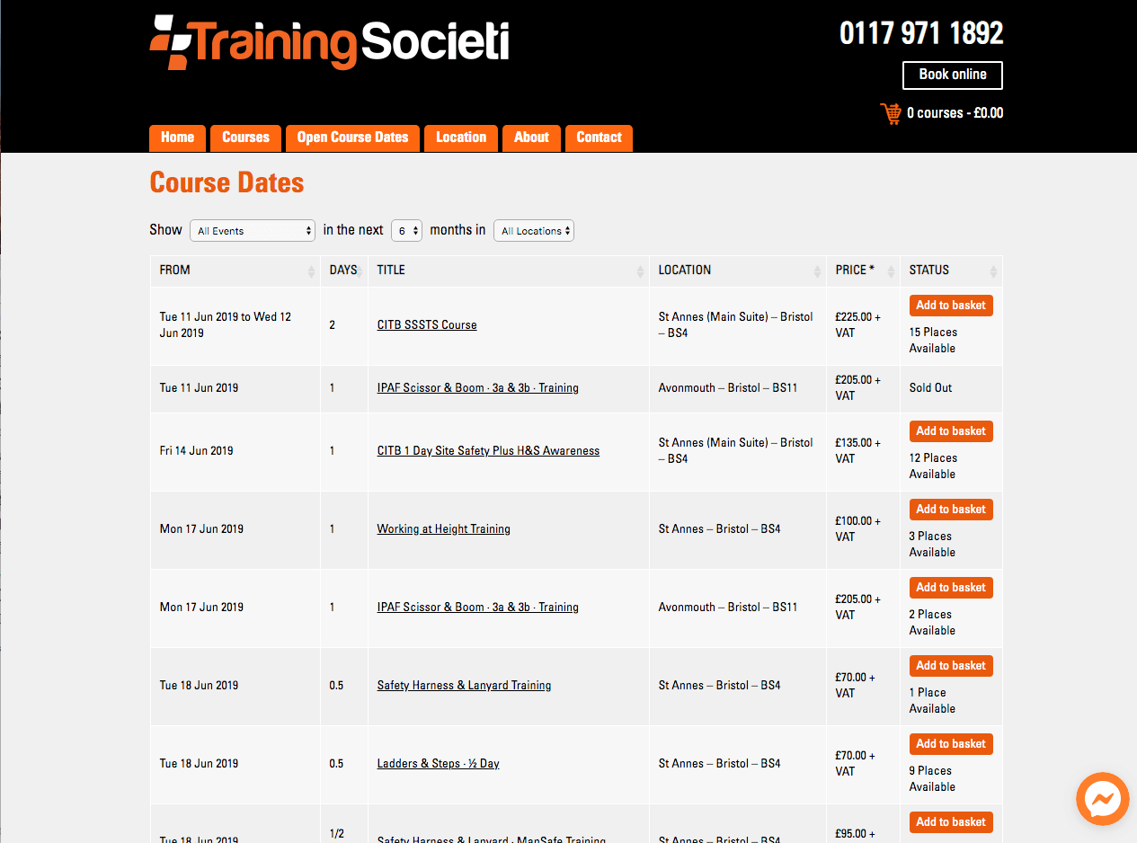 Training Societi Dates