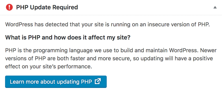 PHP Update Notice 